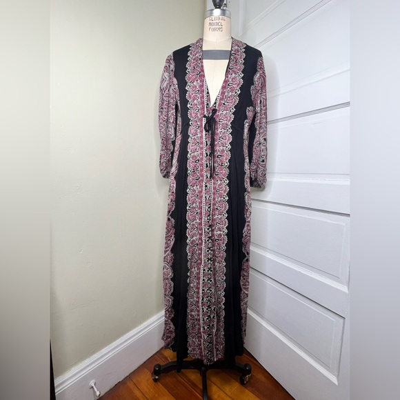 Free People Azalea Midi Maxi Dress Small Black Burgundy NEW NWT - Picture 14 of 14